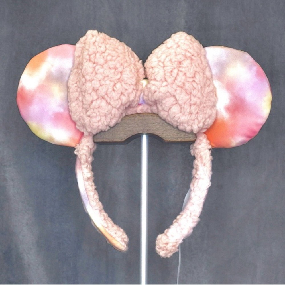 Pink tie dye sherpa disney ears